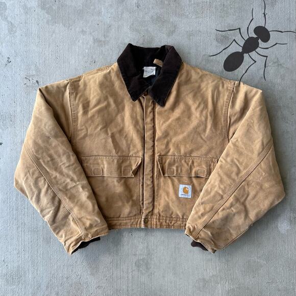 Vintage Y2K Carhartt brown cropped Detroit style work wear jacket - Picture 1 of 9